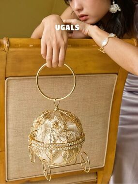 Gold Floral Cage Evening Bag with Cream Insert